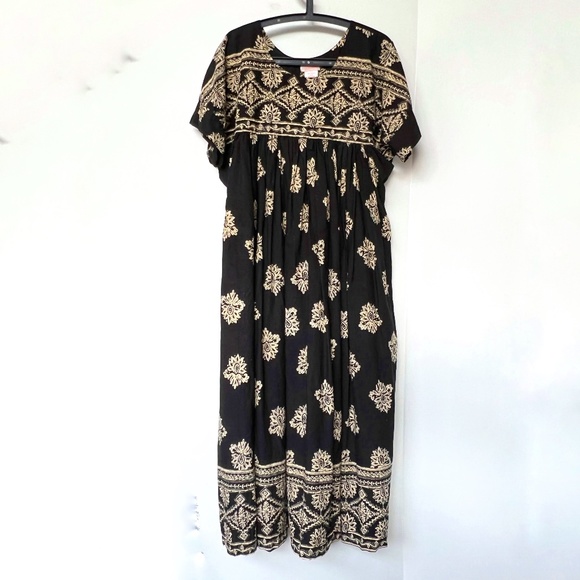 Vintage La Lingerie Lounge Dress Maxi Caftan Muumuu Size M 100% Cotton India - Picture 1 of 5